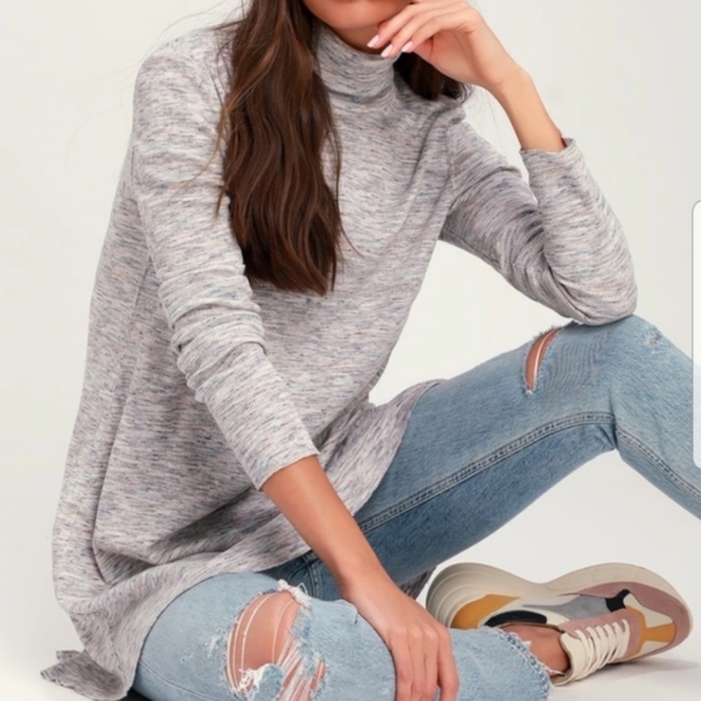 Free People Oversized Long Sleeve Split Back Turtleneck Multicolor Size XS